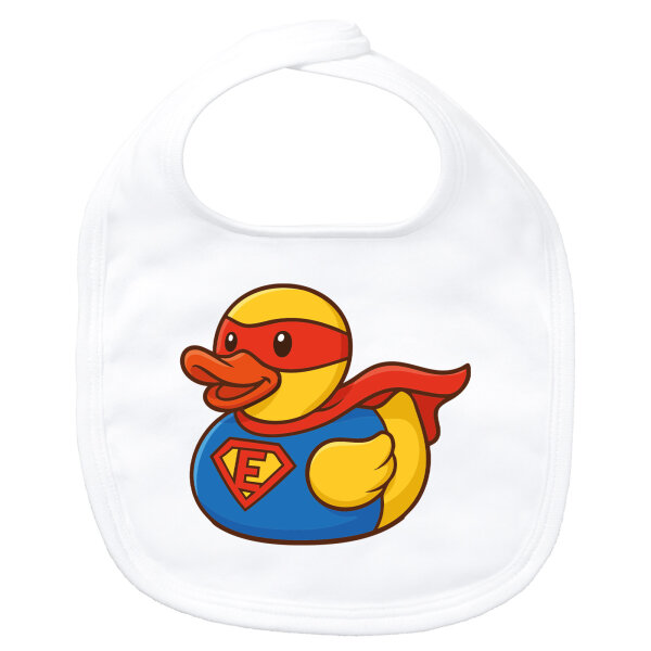 Baby Lätzchen Quietscheente Superheld Gummiente Hero Klettverschluss