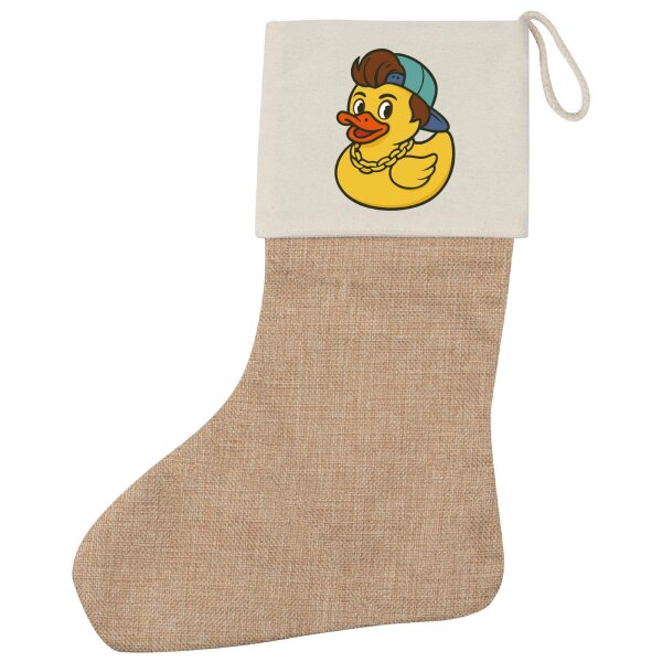 Weihnachtsstrumpf Quietscheente 90er Gummiente 90s Beige Jute