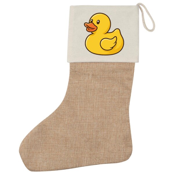 Weihnachtsstrumpf Quietscheente Gummiente Badeente Beige Jute