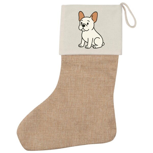Weihnachtsstrumpf Französische Bulldogge Frenchie Comic Beige Jute