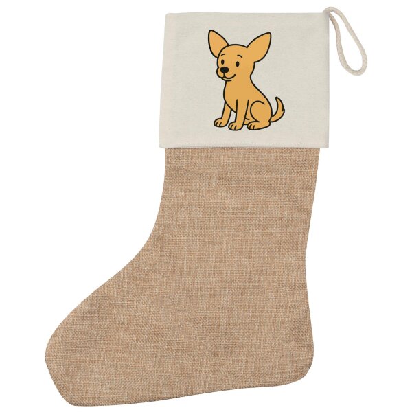 Weihnachtsstrumpf Chihuahua ChiChi Comic Beige Jute