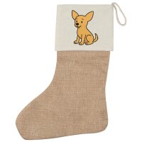 Weihnachtsstrumpf Chihuahua ChiChi Comic Beige Jute