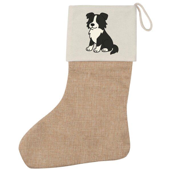 Weihnachtsstrumpf Border Collie Border Comic Beige Jute