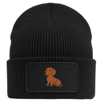 Beanie mit Patch Kurzhaar Dackel Dachshund Comic Black