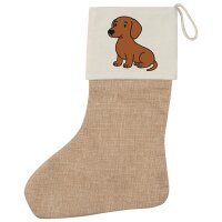 Weihnachtsstrumpf Kurzhaar Dackel Dachshund Comic Beige Jute