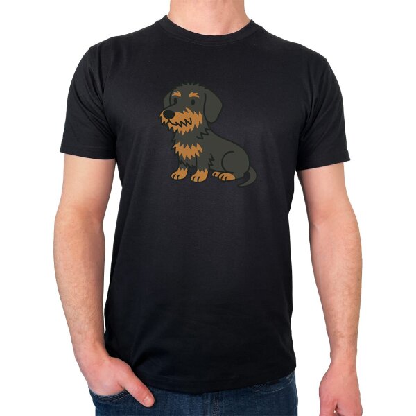 Herren T-Shirt Rauhaar Dackel Sausage Dog Comic