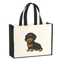 Jutetasche Rauhaar Dackel Sausage Dog Comic 21 Liter Black