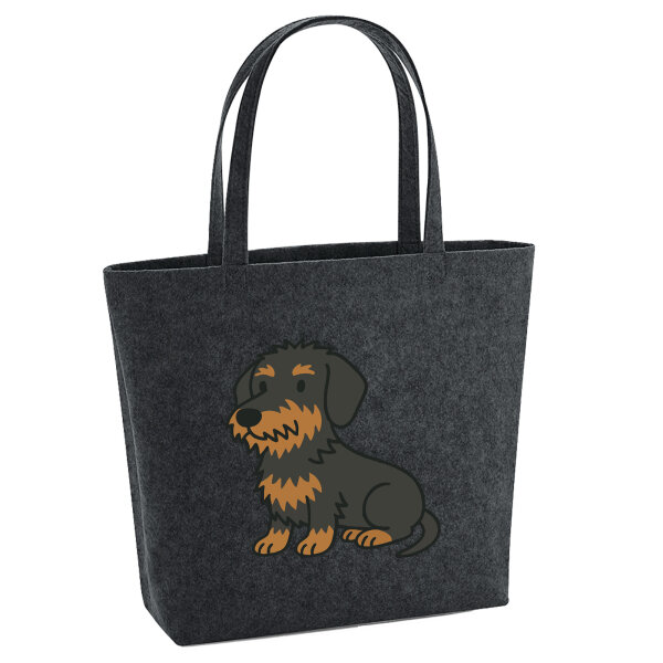 Filz Shopper Rauhaar Dackel Sausage Dog Comic 22 Liter