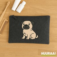 Kulturbeutel Mops Pug Comic 1 Liter Charcoal