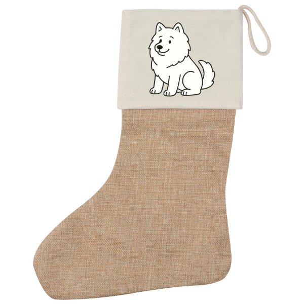 Weihnachtsstrumpf Samojede Comic Samo Beige Jute