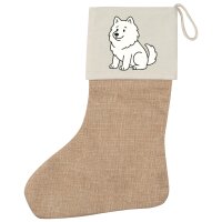 Weihnachtsstrumpf Samojede Comic Samo Beige Jute