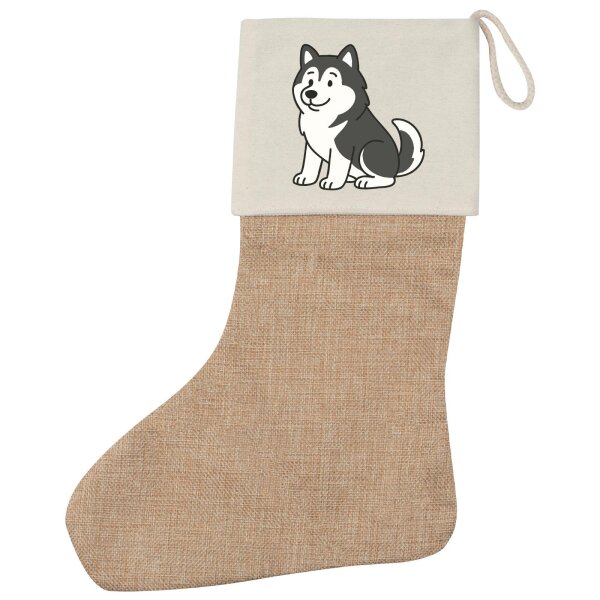 Weihnachtsstrumpf Alaskan Malamute Comic Mali Beige Jute