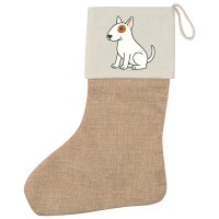 Weihnachtsstrumpf Bullterrier Comic Bulli Beige Jute