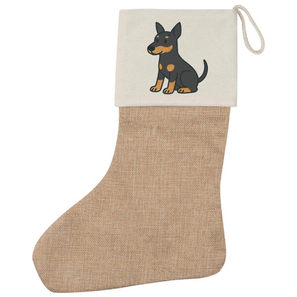 Weihnachtsstrumpf Manchester Terrier Comic Manny Beige Jute