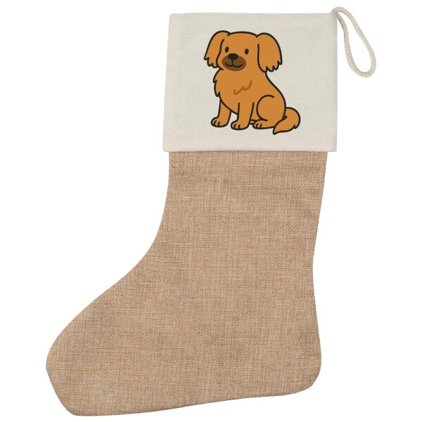 Weihnachtsstrumpf Tibet Spaniel Comic Tibbie Beige Jute
