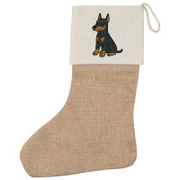 Weihnachtsstrumpf Dobermann Comic Dobi Beige Jute