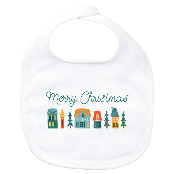 Baby Lätzchen Merry Christmas Weihnachtsdorf Klettverschluss