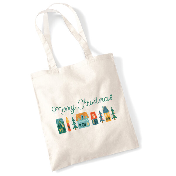 Jutebeutel Merry Christmas Weihnachtsdorf 10 Liter