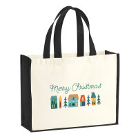 Jutetasche Merry Christmas Weihnachtsdorf 21 Liter Black