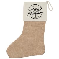 Weihnachtsstrumpf Merry Christmas Schriftzug Beige Jute