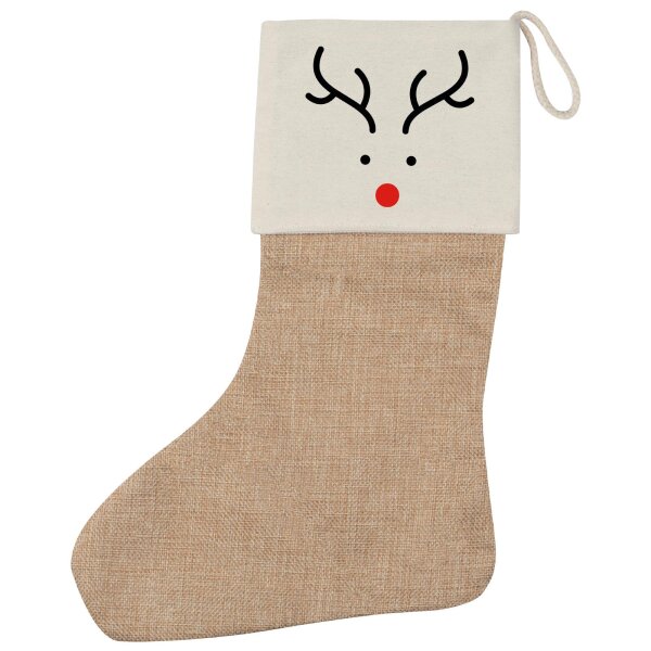 Weihnachtsstrumpf Rentier Rudolph Beige Jute