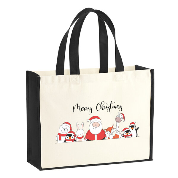 Jutetasche Merry Christmas Familie Weihnachtshelfer 21 Liter Black