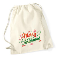 Turnbeutel Merry Christmas Grün Rot 12 Liter