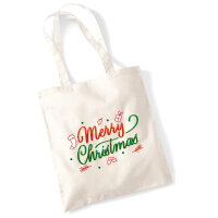 Jutebeutel Merry Christmas Grün Rot 10 Liter