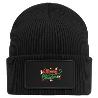 Beanie mit Patch Merry Christmas Grün Rot Black
