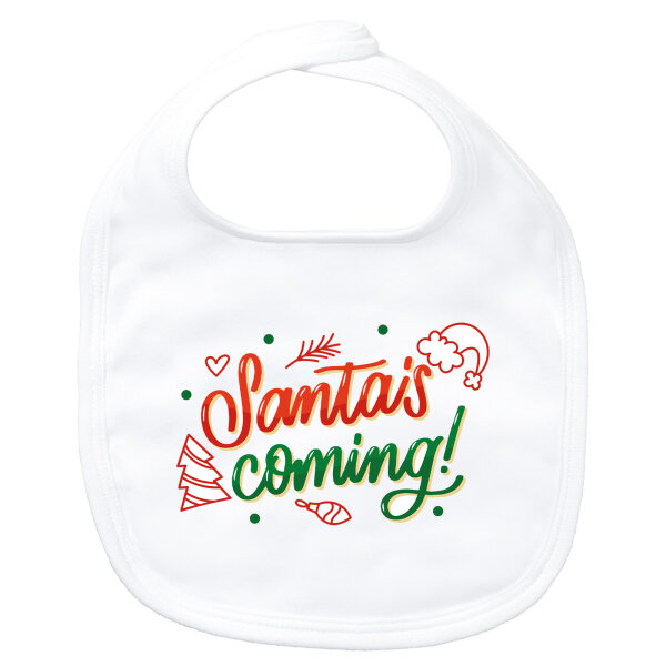 Baby Lätzchen Santa is Coming Schriftzug Klettverschluss