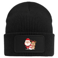 Beanie mit Patch Weihnachtsmann Rudolph und Schneemann Black