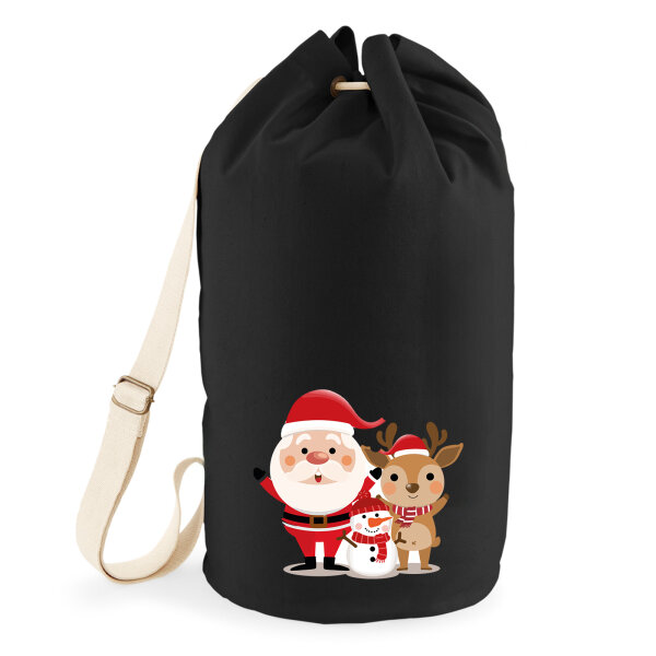 Seesack Weihnachtsmann Rudolph und Schneemann 20 Liter Black