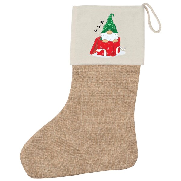 Weihnachtsstrumpf Ho Ho Ho Wichtel Weihnachtsgeschenk Beige Jute