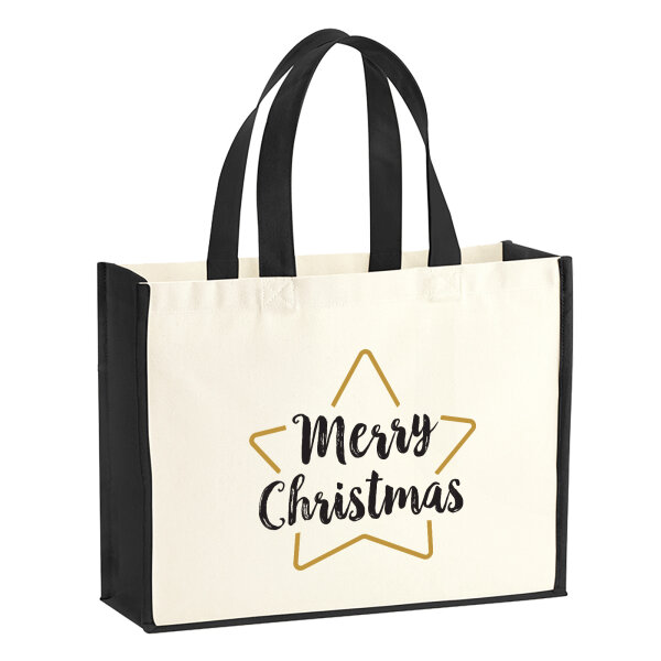 Jutetasche Weihnachtsstern Merry Christmas 21 Liter Black