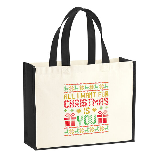 Jutetasche Ugly Christmas All I want is you 21 Liter Black