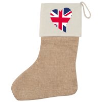 Weihnachtsstrumpf England Flagge Herz Beige Jute