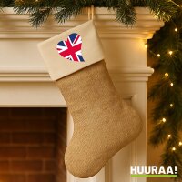 Weihnachtsstrumpf England Flagge Herz Beige Jute