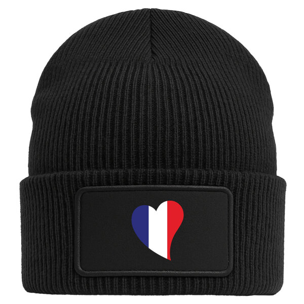 Beanie mit Patch Frankreich Flagge Herz Black