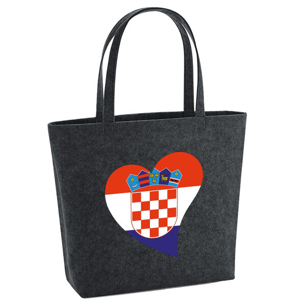 Filz Shopper Kroatien Flagge Herz 22 Liter