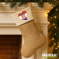 Weihnachtsstrumpf Kroatien Flagge Herz Beige Jute