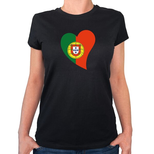 Damen T-Shirt Portugal Flagge Herz