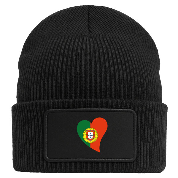 Beanie mit Patch Portugal Flagge Herz Black
