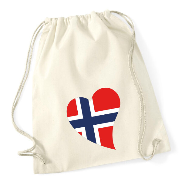 Turnbeutel Norwegen Flagge Herz 12 Liter