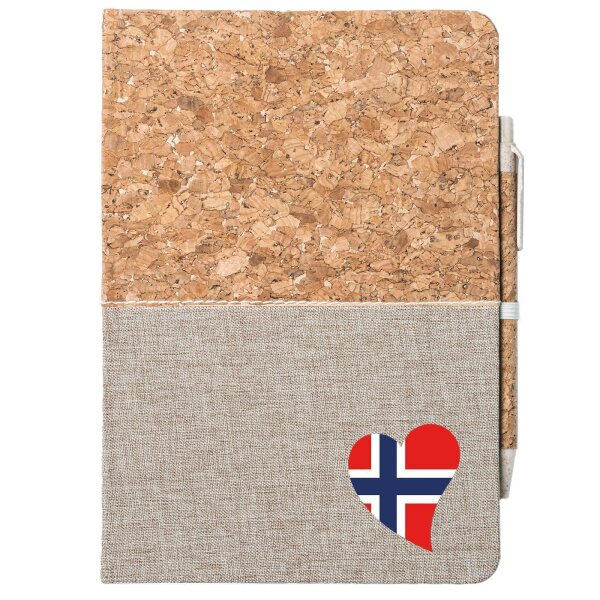 Notizbuch A5 Norwegen Flagge Herz 80 Blatt inkl. Kugelschreiber