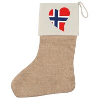 Weihnachtsstrumpf Norwegen Flagge Herz Beige Jute