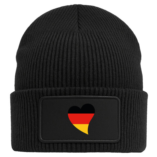 Beanie mit Patch Deutschland Flagge Herz Black