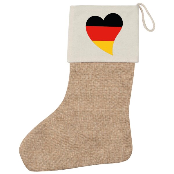 Weihnachtsstrumpf Deutschland Flagge Herz Beige Jute