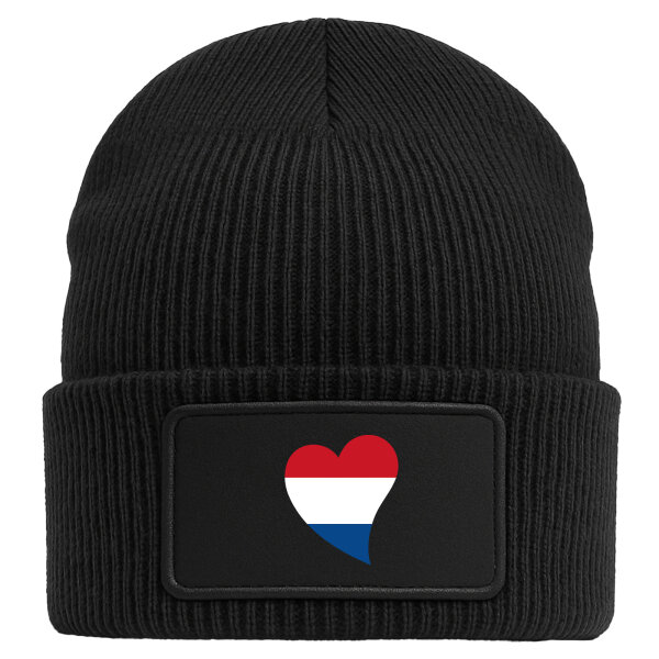 Beanie mit Patch Niederlande Flagge Herz Black