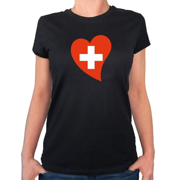 Damen T-Shirt Schweiz Flagge Herz