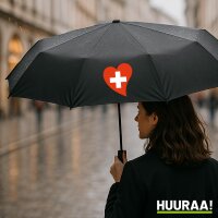 Regenschirm Schweiz Flagge Herz 98cm Schwarz